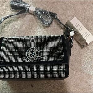 Valentino Black and Silver Crossbody Bag with Quilted Texture